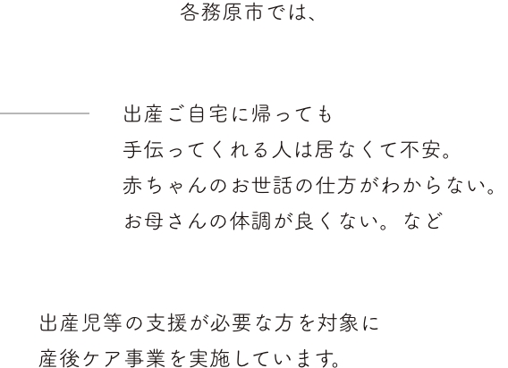 各務原市では、出産ご自宅に帰っても手伝ってくれる人は居なくて不安。赤ちゃんのお世話の仕方がわからない。お母さんの体調が良くない。など